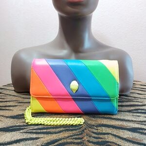 Kurt Geiger Rainbow Striped Clutch Purse NWOT